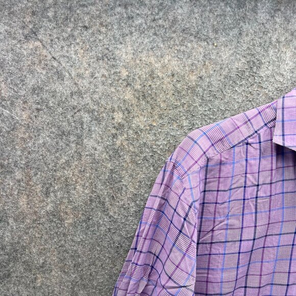 Hugo Boss Dress Shirt Men 16.5 42 Pink Button Down Windowpane Dress Slim Classic - Picture 7 of 10